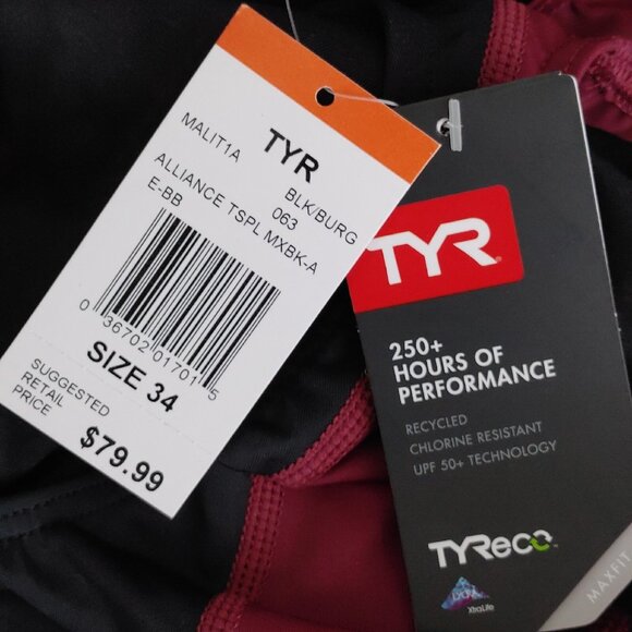 TYR WOMEN'S Maxfit Swimsuit T-Splice Style MALIT1A Size 34 Black/Burgundy - Picture 3 of 9